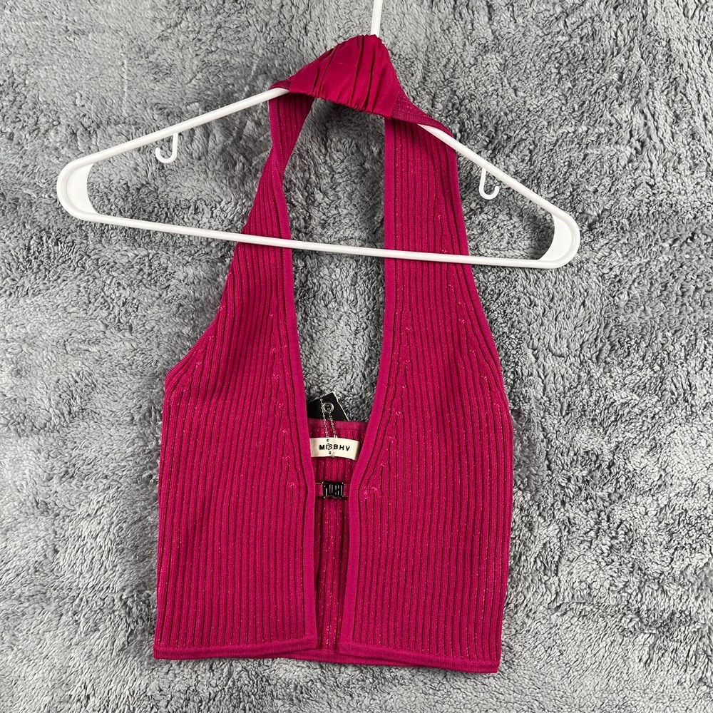 MISBHV Garden Of Dreams Halter Crop Top Womens Small Pink Ribbed Knit Summer